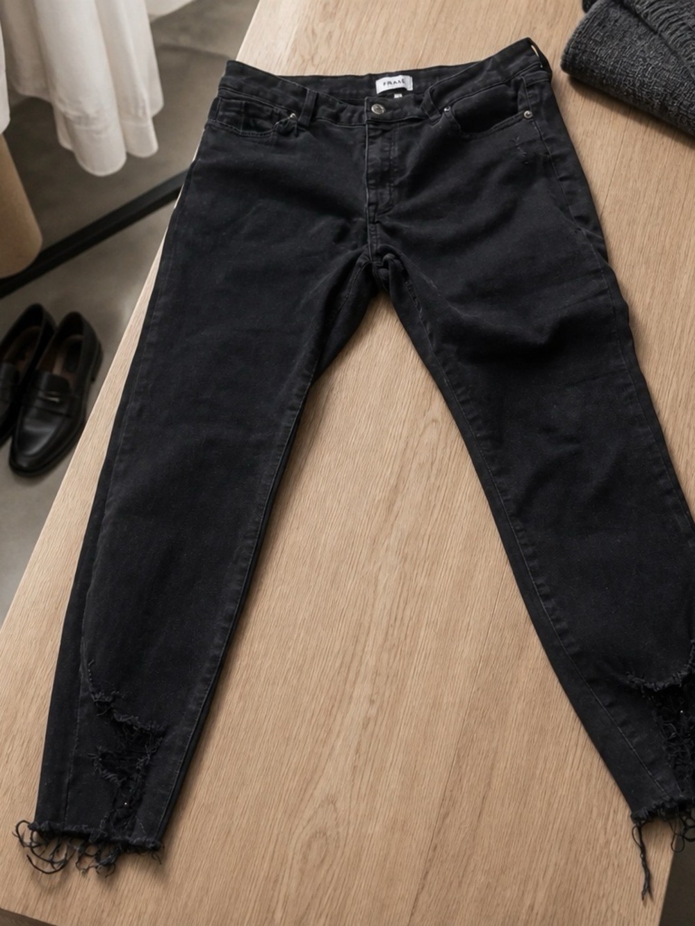 Pistola Black Distressed Hem Jeans
Inseam 25  Size 32